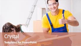  Presentation with woodworking - Audience pleasing presentation theme consisting of man explaining woman woodworking tips backdrop and a  colored foreground