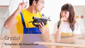  Presentation with woodworking - Slides enhanced with man-explaining-woman-woodworking-tips background and a lemonade colored foreground