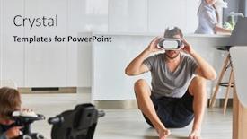  Presentation with planning - Colorful slide deck enhanced with man-explores-living-room backdrop and a light gray colored foreground