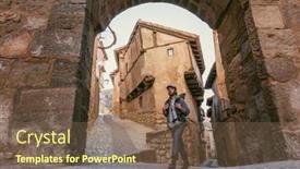  Presentation with spanish - Slide set consisting of man-exploring-a-spanish-town background and a violet colored foreground