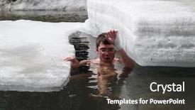  Presentation with ice popss - Beautiful PPT theme featuring man extremal swimming among ice backdrop and a  colored foreground