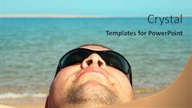  Presentation with relaxing - Amazing PPT theme having man-face-close-up-relaxing backdrop and a light blue colored foreground