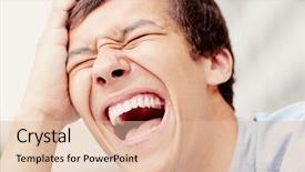  Presentation with best - Presentation design consisting of man face closeup outdoors - laughter background and a lemonade colored foreground