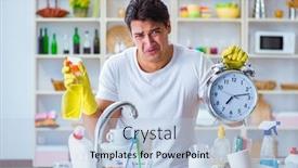  Presentation with housekeeping - Presentation consisting of man failing to meet the deadlines of housekeeping job background and a light blue colored foreground