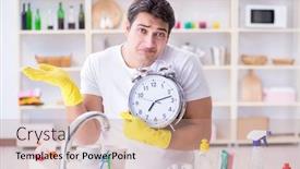  Presentation with housekeeping - Slides enhanced with man failing to meet the deadlines of housekeeping job background and a coral colored foreground