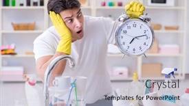  Presentation with housekeeping - PPT theme having man failing to meet the deadlines of housekeeping job background and a lemonade colored foreground