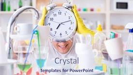  Presentation with housekeeping - Amazing PPT layouts having man failing to meet the deadlines of housekeeping job backdrop and a sky blue colored foreground