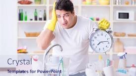  Presentation with housekeeping - Slide set with man failing to meet the deadlines of housekeeping job background and a sky blue colored foreground