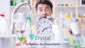  Presentation with housekeeping - Beautiful PPT layouts featuring man failing to meet the deadlines of housekeeping job backdrop and a sky blue colored foreground