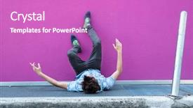  Presentation with sky diving man falling - PPT layouts having man fall on grill fuchsia background and a purple colored foreground