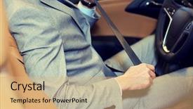  Presentation with car seat - PPT layouts having man fastening seat safety belt background and a coral colored foreground