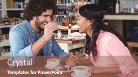  Presentation with cafeteria - PPT theme consisting of man feeding dessert to woman in cafeteria background and a violet colored foreground