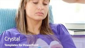  Presentation with temperature - Cool new PPT theme with man feel the temperature of his sad girlfriend lying on a sofa backdrop and a violet colored foreground