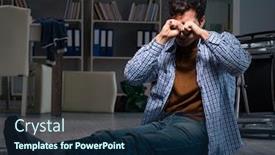  Presentation with 3d man sitting question mark - Slide deck enhanced with patient falling - man fell off wheelchair sitting background and a navy blue colored foreground