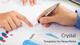  Presentation with survey - Colorful presentation design enhanced with man filling a quality survey backdrop and a light blue colored foreground