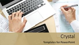  Presentation with tax income - Presentation design consisting of man filling individual income tax background and a coral colored foreground