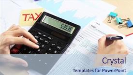  Presentation with tax income - Slide deck with man filling individual income tax background and a sky blue colored foreground