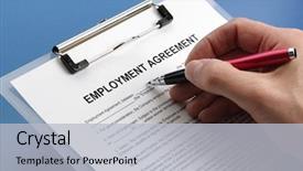  Presentation with employment laws - Audience pleasing PPT theme consisting of man filling out an employment backdrop and a light gray colored foreground