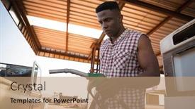  Presentation with pump - Amazing theme having man-filling-petrol-in-car backdrop and a coral colored foreground