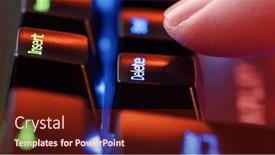  Presentation with decision - Theme with man-finger-hovers-over background and a tawny brown colored foreground