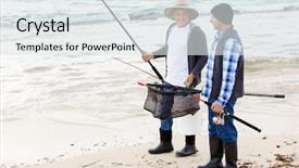  Presentation with fisherman - PPT theme consisting of man fishing - picture of fisherman background and a  colored foreground