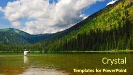  Presentation with fishing - Beautiful slide deck featuring man fishing at moose lake backdrop and a tawny brown colored foreground