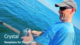  Presentation with fishing boat - PPT theme featuring man fishing from a boat background and a ocean colored foreground