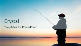  Presentation with fishing boat - PPT theme with man fishing from the boat background and a sky blue colored foreground