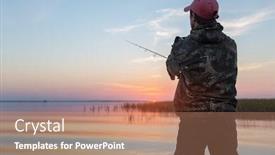  Presentation with fishing boat - PPT theme consisting of man-fishing-from-the-boat background and a coral colored foreground