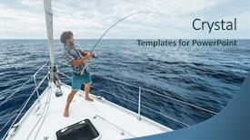  Presentation with sea fishing - Colorful PPT layouts enhanced with man fishing in the sea backdrop and a sky blue colored foreground