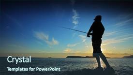  Presentation with fishing - Presentation theme featuring man fishing on sunset background and a tawny brown colored foreground