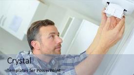  Presentation with vietnam air - Colorful PPT theme enhanced with man fitting an air vent backdrop and a light blue colored foreground