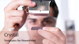  Presentation with circuits - Amazing presentation theme having man fixing electronic circuits closeup backdrop and a coral colored foreground