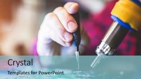  Presentation with technology hardware - Amazing slide set having man fixing pc hardware cpu backdrop and a light blue colored foreground