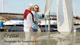  Presentation with sails sailing yacht catamaran sailing - PPT theme having man fixing rope on boom background and a coral colored foreground