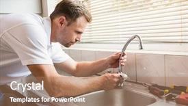  Presentation with kitchen - Theme featuring man fixing tap with pliers background and a coral colored foreground