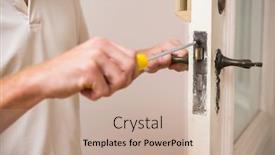  Presentation with man door - Audience pleasing PPT layouts consisting of man fixing the door handle backdrop and a mint green colored foreground