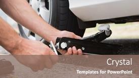  Presentation with tire - Cool new slide set with man-fixing-tire backdrop and a violet colored foreground