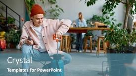  Presentation with sprayer - Slide set enhanced with man-florist-preparing-sprayer background and a teal colored foreground