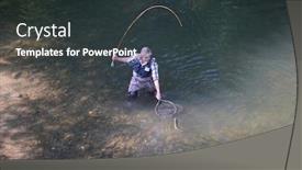  Presentation with water river - Colorful presentation theme enhanced with man-fly-fishing-in-summer backdrop and a dark gray colored foreground