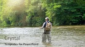  Presentation with water river - Amazing slide set having man-fly-fishing backdrop and a light gray colored foreground
