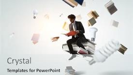  Presentation with flying - Cool new PPT layouts with man-flying-on-a-book backdrop and a light gray colored foreground