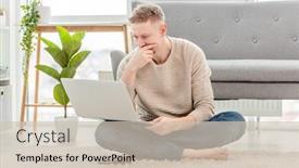  Presentation with remote work - Amazing presentation design having man-freelancer-looking-at-laptop backdrop and a soft green colored foreground