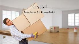  Presentation with trade company - Colorful presentation theme enhanced with movers - man from moving company backdrop and a soft green colored foreground