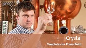  Presentation with distillery - Presentation having man in front of distillery background and a coral colored foreground