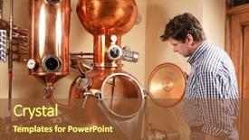  Presentation with distillery - PPT theme featuring man in front of distillery background and a tawny brown colored foreground