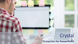  Presentation with sticky notes - Slides with man front of monitor background and a sky blue colored foreground