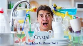  Presentation with wash - Audience pleasing PPT layouts consisting of man frustrated at having to wash dishes backdrop and a sky blue colored foreground