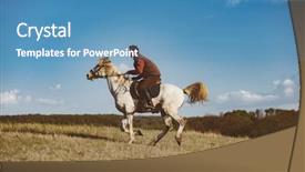  Presentation with white horse - Amazing PPT theme having man galloping on white horse backdrop and a teal colored foreground