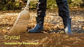  Presentation with rubber - PPT theme featuring man-gardener-in-rubber-boots background and a tawny brown colored foreground